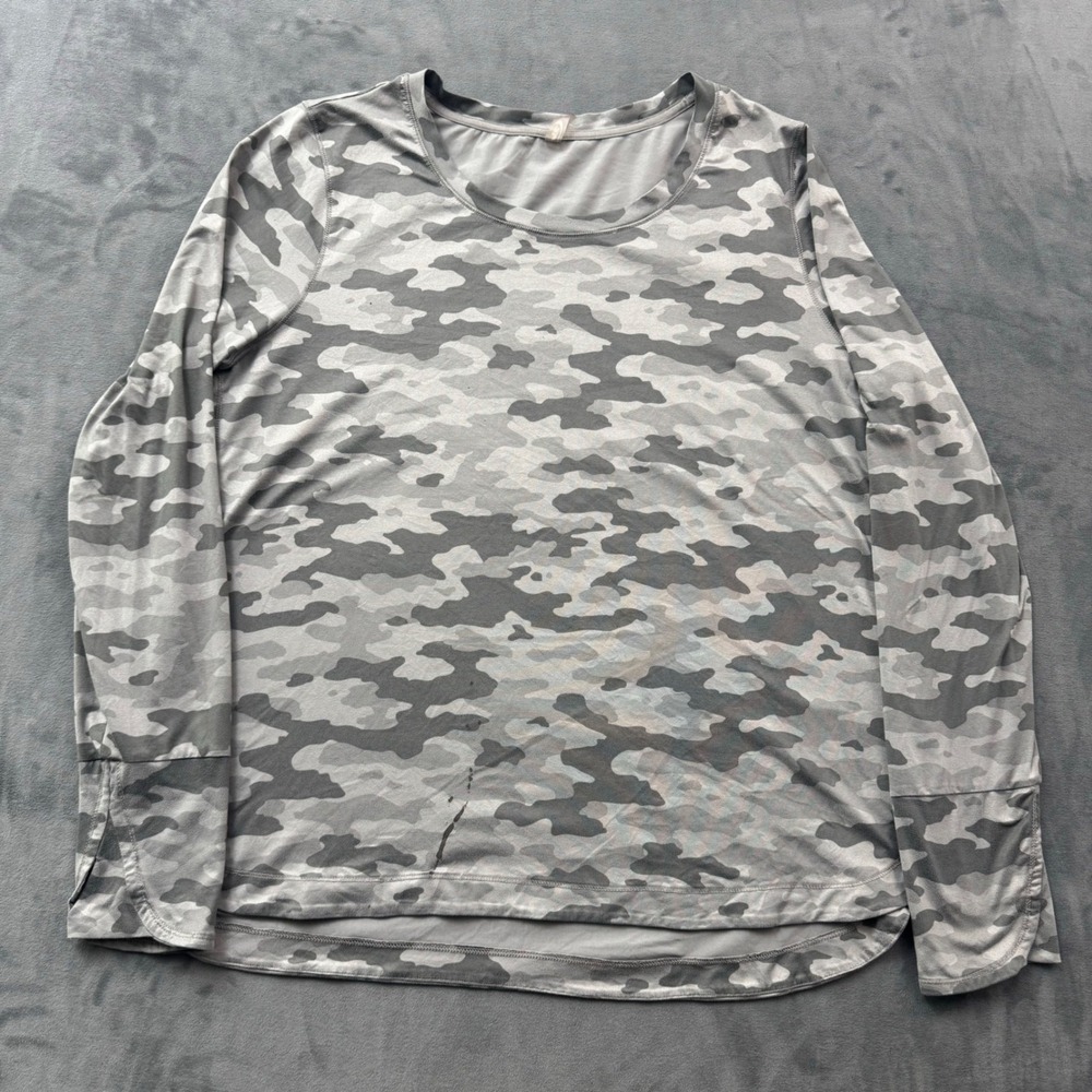 MTA Sport Mens XL Grey Camo Long Sleeve Activewear Thumbhole Shirt Camouflage